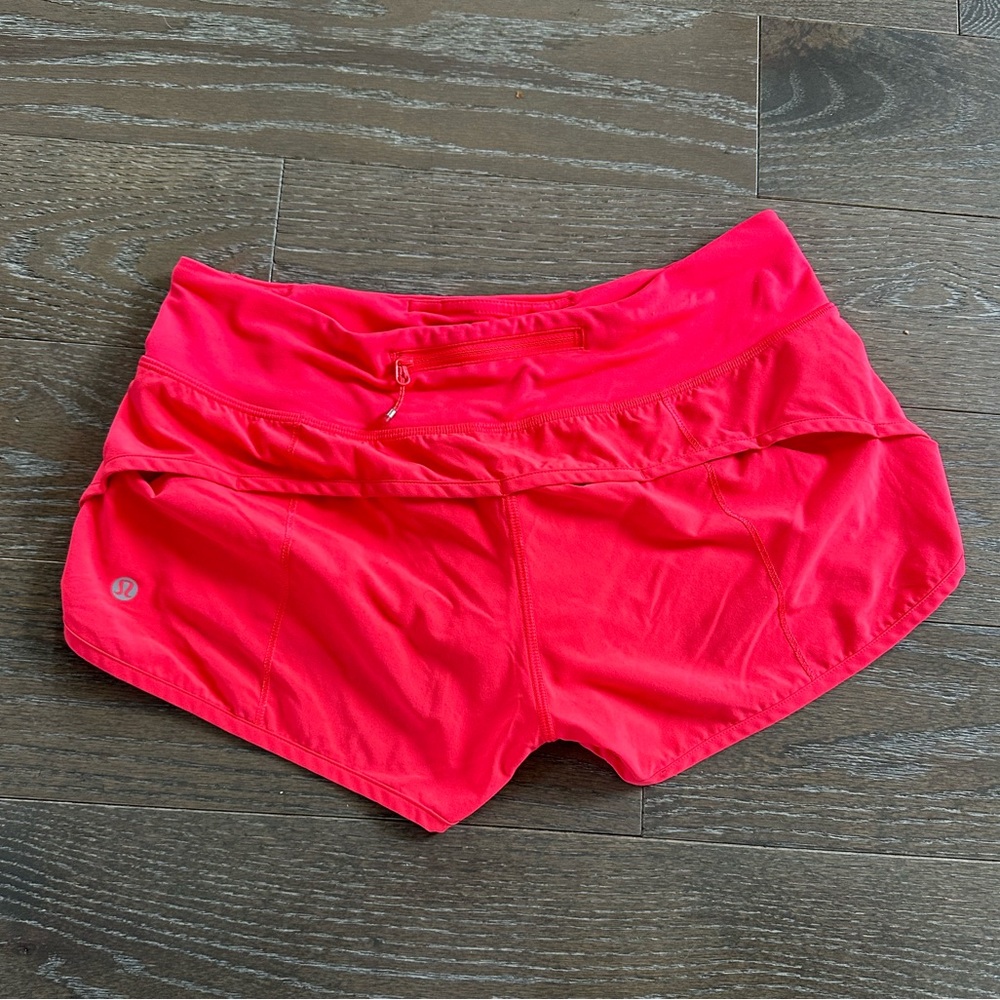 LuluLemon shorts, 6, bright coral